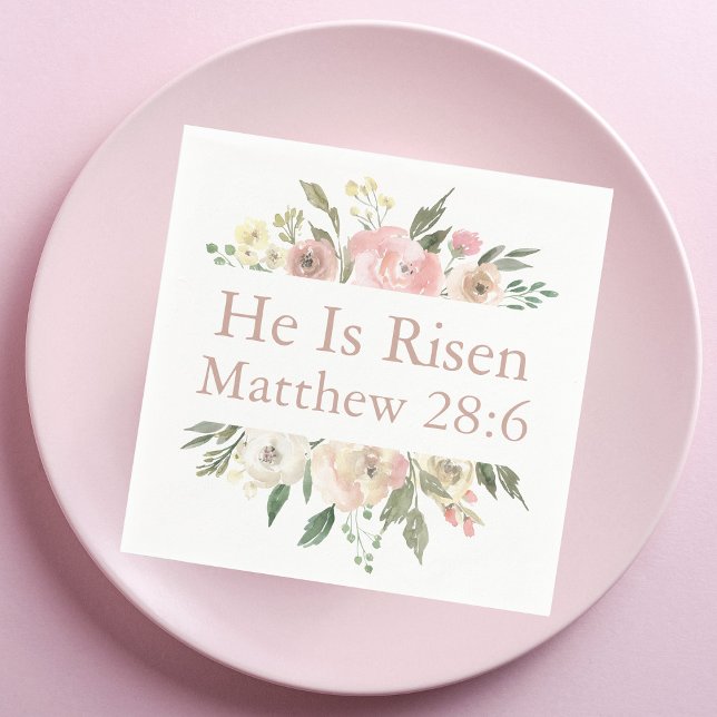 He is Risen Pink Beautiful Floral Religious Easter Napkins (Creator Uploaded)