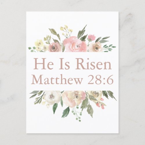 He is Risen Pink Beautiful Floral Religious Easter Postcard