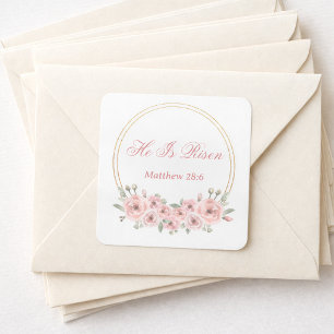 He Is Risen Pink Gold Floral Easter Stickers