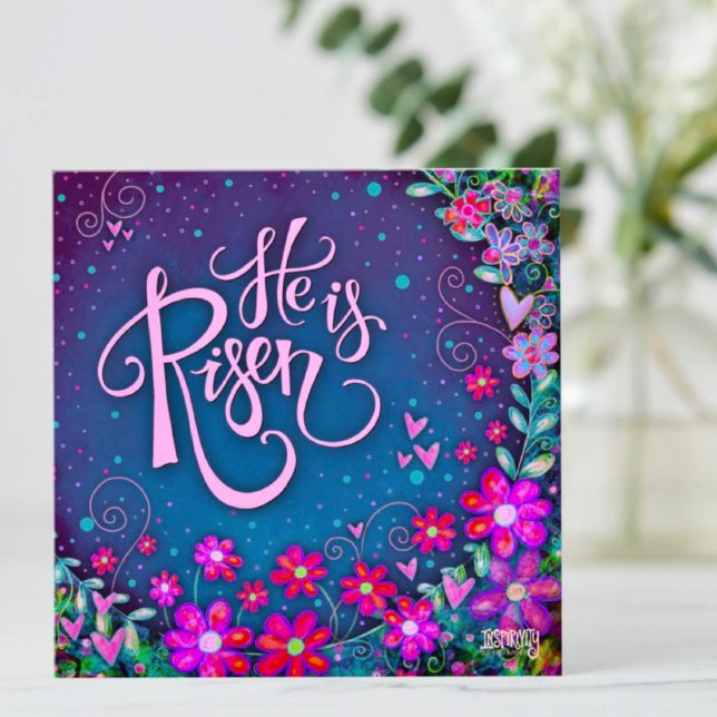 He is Risen Pretty Floral Easter Note Card (Creator Uploaded)