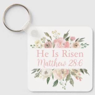 He is Risen Pretty Pink Floral Custom Christian Keychain