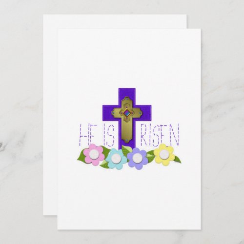 He Is Risen Purple Cross Easter Holiday Card