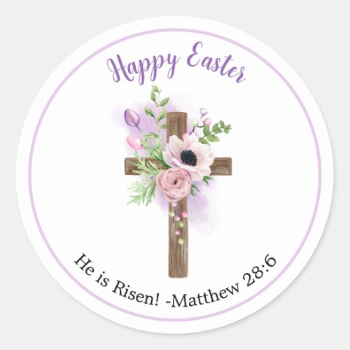 He is Risen _ Purple Floral Cross Easter Stickers