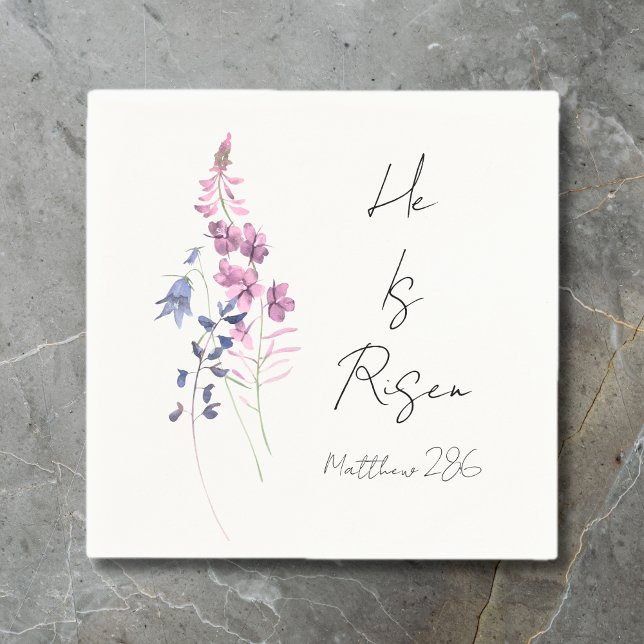He is Risen Purple Floral Script Religious Easter  Napkins (He is Risen Purple Floral Script Religious Easter Napkins)