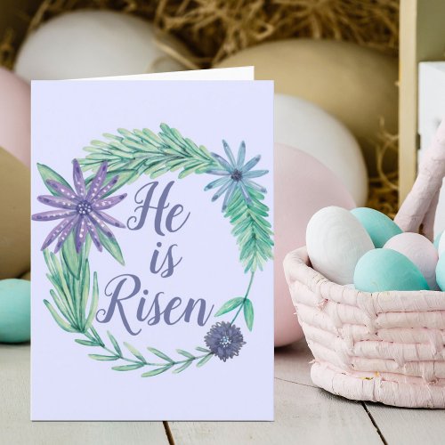 He is Risen Purple Religious Easter Bible Verse Holiday Card