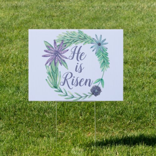 He is Risen Purple Religious Easter Church Yard Sign