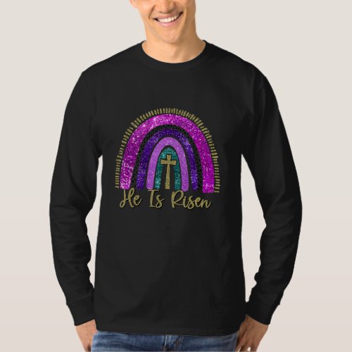 He Is Risen Rainbow Christian Jesus Happy Easter D T_Shirt