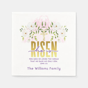 He Is Risen Religious Christian Quote Easter Napkins