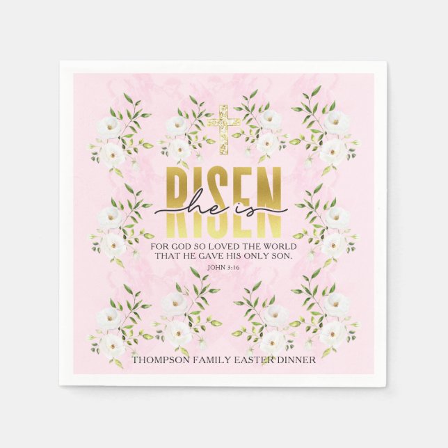 He Is Risen Religious Christian Quote Easter Napkins (Front)