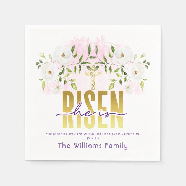 He Is Risen Religious Christian Quote Easter Napkins (Front)