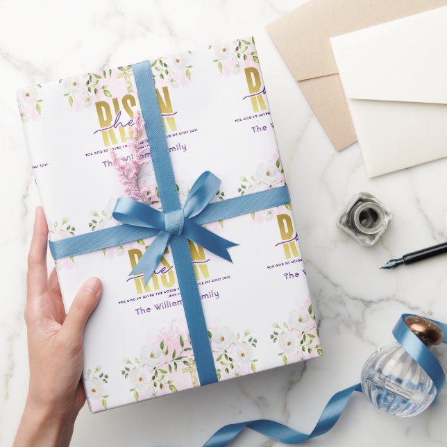 He Is Risen Religious Christian Quote Easter Wrapping Paper (Gifting)