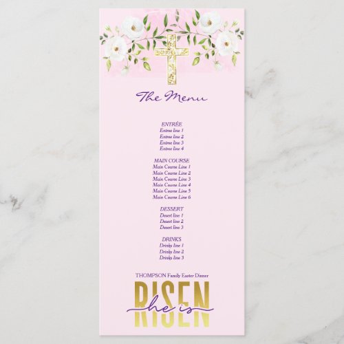 He Is Risen Religious Christian Quote Pink Easter Menu