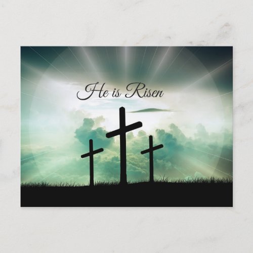 He is Risen Religious Crosses Easter Postcard