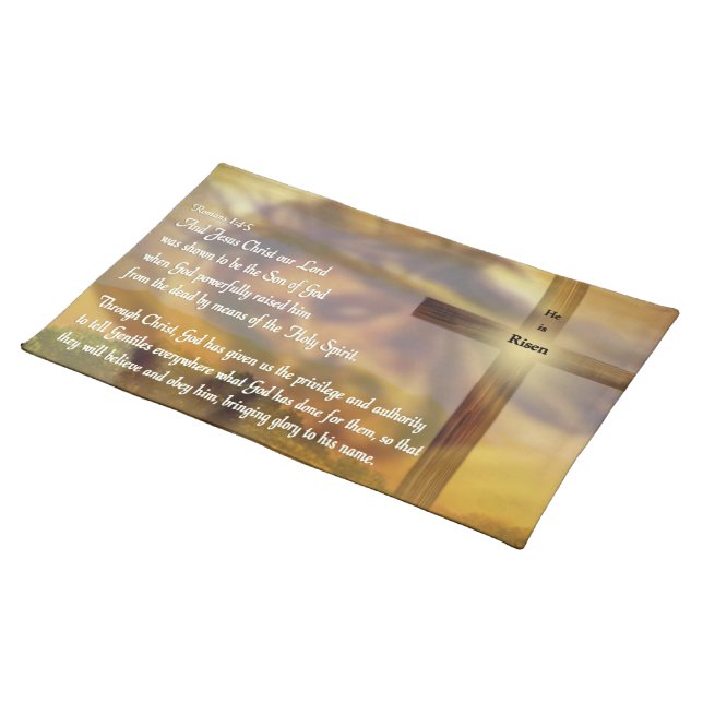 He Is Risen - Religious Easter Bible Verse Cloth Placemat (On Table)
