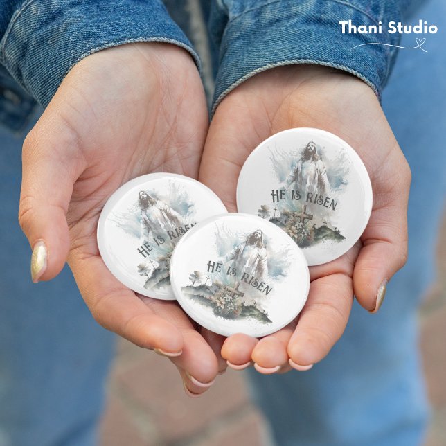 He is Risen Religious Easter Christian Cross Button (Creator Uploaded)