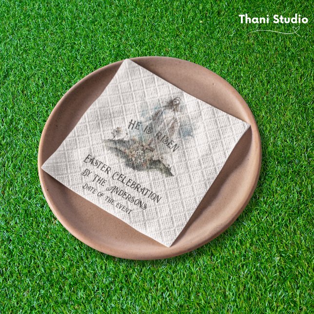 He is Risen Religious Easter Christian Cross Napkins (Creator Uploaded)