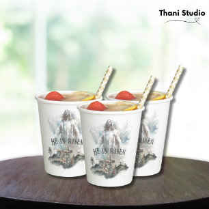 He is Risen Religious Easter Christian Cross Paper Cups