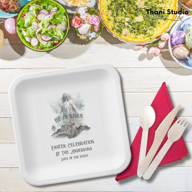 He is Risen Religious Easter Christian Cross Paper Plates (Creator Uploaded)