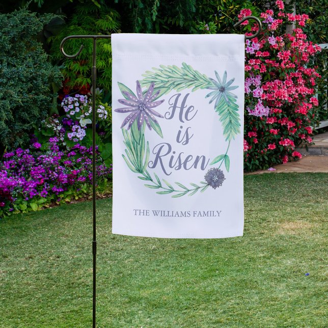 He is Risen Religious Easter Custom Purple Floral Garden Flag (Creator Uploaded)