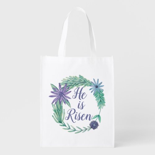 He is Risen Religious Easter Floral Grocery Bag