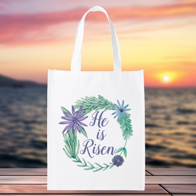 He is Risen Religious Easter Floral Grocery Bag (Creator Uploaded)