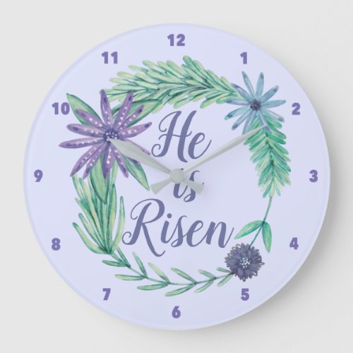 He is Risen Religious Easter Floral Large Clock