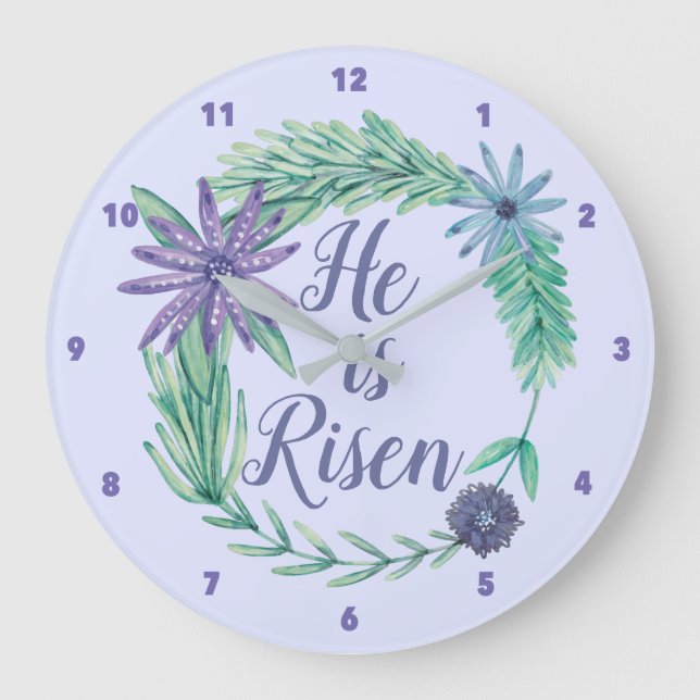 He is Risen Religious Easter Floral Large Clock (Front)
