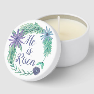 He is Risen Religious Easter Floral Party Mini Candle Favors