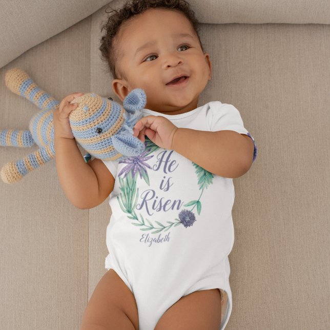 He is Risen Religious Easter Floral Personalized Baby Bodysuit (Creator Uploaded)