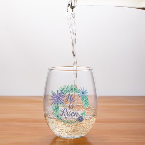 He is Risen Religious Easter Floral Stemless Wine Glass