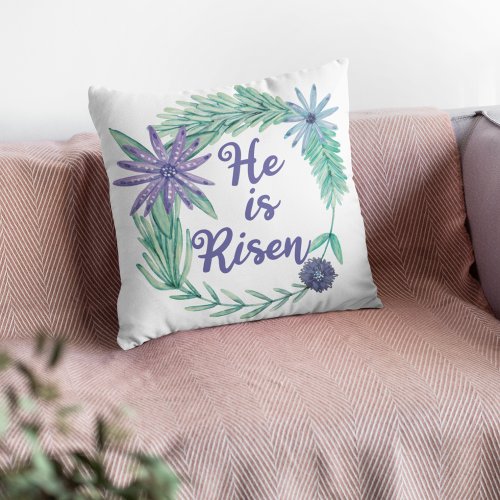 He is Risen Religious Easter Floral Throw Pillow