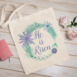 He is Risen Religious Easter Floral Tote Bag