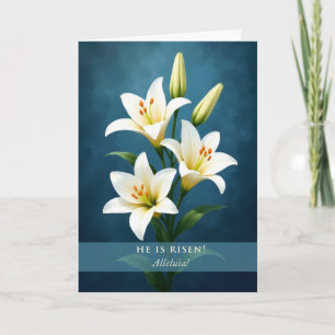 He Is Risen Religious Easter Lilies Blue Card