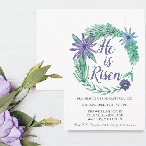 He is Risen Religious Easter Party Invitation Postcard