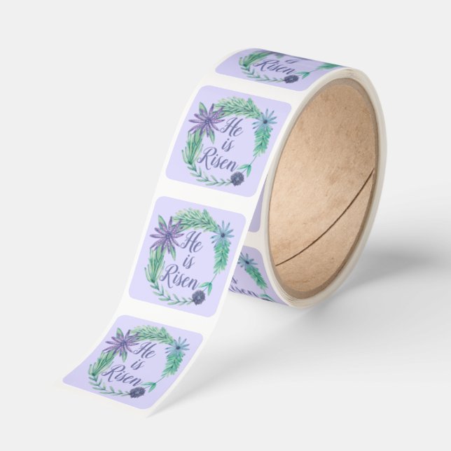 He is Risen Religious Easter Purple Square Sticker (Roll)
