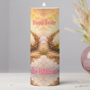 He Is Risen Religious Floral Crown of Thorns Pillar Candle