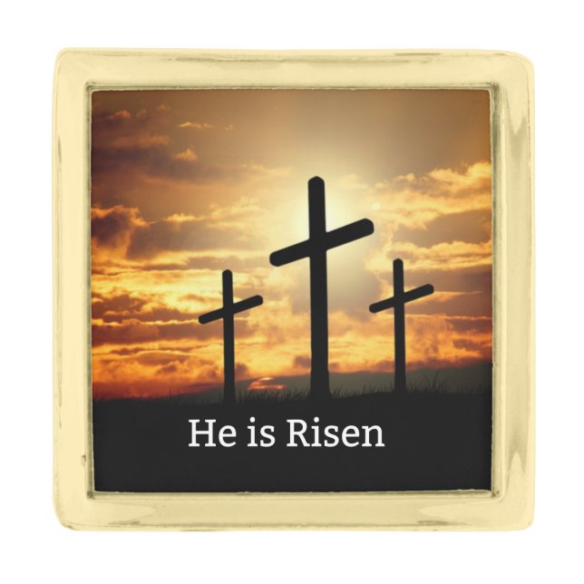 He is Risen, Resurrection,  Gold Finish Lapel Pin (Front)