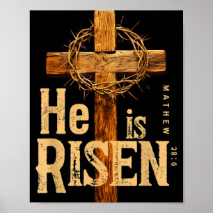 He is risen retro vintage cross happy easter poster