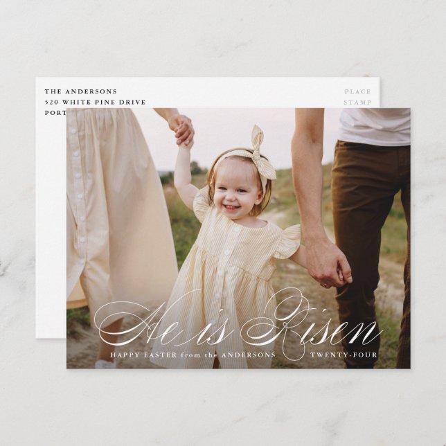 He is Risen Script Easter Photo Holiday Postcard (Front/Back)