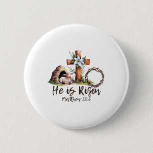He Is Risen Sheep Lamb Cross Jesus Christian Easte Button