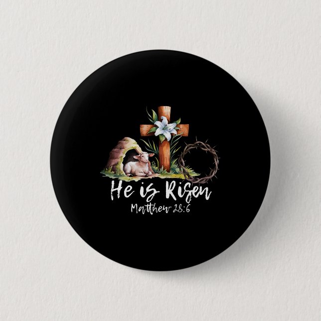 He Is Risen Sheep Lamb Cross Jesus Christian Easte Button (Front)