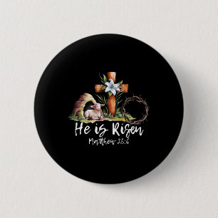 He Is Risen Sheep Lamb Cross Jesus Christian Easte Button