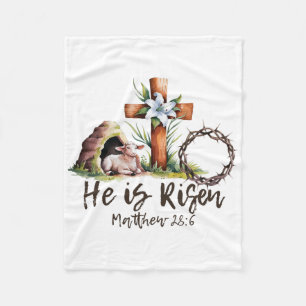 He Is Risen Sheep Lamb Cross Jesus Christian Easte Fleece Blanket