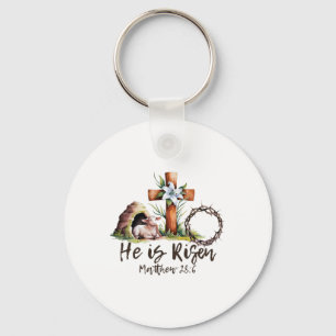 He Is Risen Sheep Lamb Cross Jesus Christian Easte Keychain