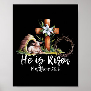 He Is Risen Sheep Lamb Cross Jesus Christian Easte Poster