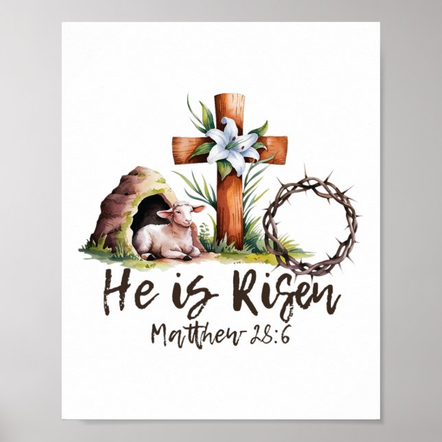 He Is Risen Sheep Lamb Cross Jesus Christian Easte Poster (Front)