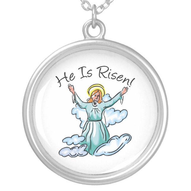 He Is Risen Silver Plated Necklace (Front)