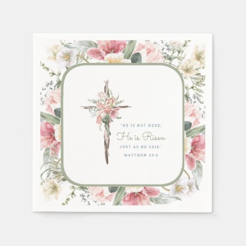 He is Risen Spring Floral Cross  Napkins
