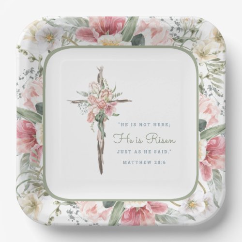 He is Risen Spring Floral Cross Paper Plates