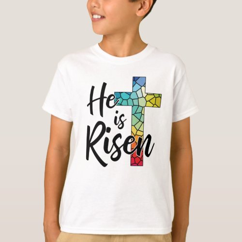 He Is Risen Stained Glass Cross _ GraphicLoveShop T_Shirt